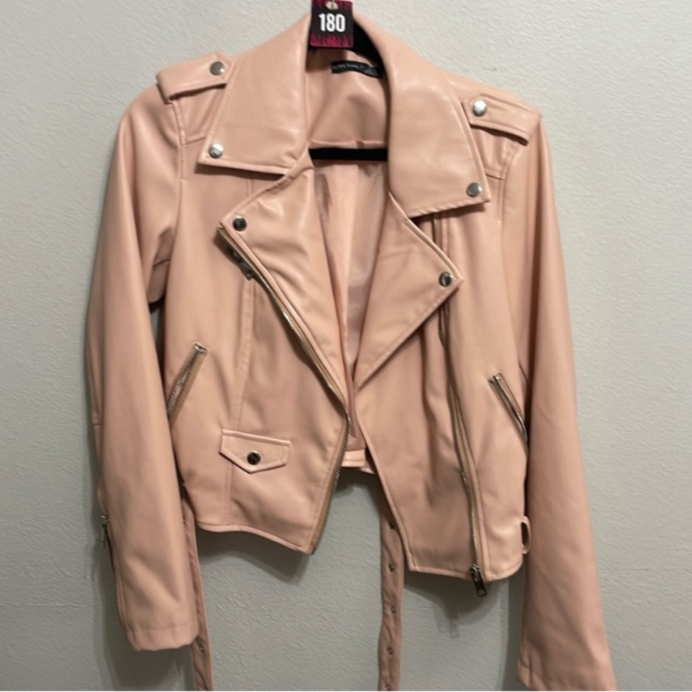Pink Tape Faux Leather Jacket